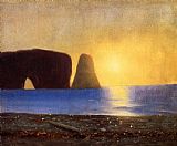 Fun in The Sun VIII Paintings - The Sun Sets, Perce Rock, Gaspe, Quebec by William Bradford